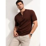 Efnaz Style Erkek Kısa Kol Fitilli Triko T-Shirt Yazlık Hakim Yaka Tişört - Kahverengi - 2XL