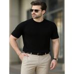 Efnaz Style Erkek Kısa Kollu Bisiklet Yaka Triko Tişört - Siyah - Standart