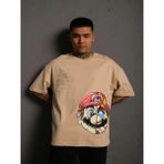 Efnaz Style Erkek Mario Baskılı Oversize T-Shirt - Bej
