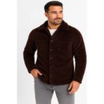 Efnaz Style Erkek Pelüş Polar Hırka Gömlek – Yakalı, Ilik Düğmeli, Göğüs Cepli, Yumuşak Dokulu Kışlık Regular Fit Rahat Günlük Model - Kahverengi - XL