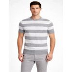 Efnaz Style Erkek T-Shirt Çizgili Triko Dokuma Bisiklet Yaka Tişört - Gri