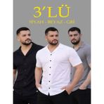 Efnaz Style Erkek Waffle Dokuma Açık Yakalı Düğmeli Regular Kalıp 3’lü Gömlek Seti - Siyah, Beyaz, Gri - Çok Renkli
