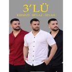 Efnaz Style Erkek Waffle Dokuma Açık Yakalı Düğmeli Regular Kalıp 3’lü Gömlek Seti - Siyah, Kırmızı, Beyaz - Çok Renkli