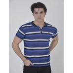 Efnaz Style Erkek Yakalı Slim Fit Dokuma Çizgili T-Shirt - Mavi