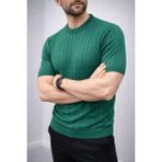 Efnaz Style Erkek Yazlık Triko Dokuma Tişört Kısa Kol Bisiklet Yaka Örgü Desenli T-Shirt - Haki - 2XL