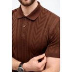 Efnaz Style Erkek Yazlık Triko Tişört Kısa Kol Polo Yaka Düğmeli T-Shirt - Kahverengi - 2XL