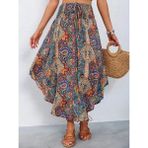Efnaz Style Kadın Beli Lastikli Bağcıklı Asimetrik Kesim Detaylı Desenli Bürümcük Etek - 2XL - 3XL