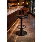 Efon 168/65 Dönerli Bar Sandalyesi-Siyah Deri Döşeme-Ahşap Sırt-Metal İskelet (Oturma Yüsekliği 65Cm)
