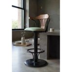 Efon 168/65 Dönerli Bar Sandalyesi-Yeşil Deri Döşeme-Ahşap Sırt-Metal İskelet (Oturma Yüksekliği 65 Cm)