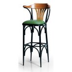 Efon Bar Sandalyesi 169/75 Yeşil Deri Döşeme-Ahşap Sırt-Metal İskelet (Oturma Yüksekliği 75Cm)