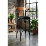 Efon Bar Sandalyesi Siyah-Kahve-T169/75 (Oturma Yüksekliği 75Cm) Metal İskelet Ahşap Kolçak