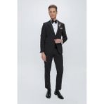 Efor Black 061 Slim Fit Çıkarılabilir Saten Yaka Siyah Damatlık Smokin Takım - 6 Drop - 46