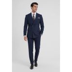 Efor Comfort Fit Çift Yırtmaç Dikine Çizgili Esnek Lacivert Kruvaze Takım Elbise TK 932 - 6 Drop - 46