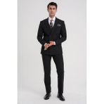 Efor Comfort Fit Çift Yırtmaç Dikine Çizgili Esnek Siyah Kruvaze Takım Elbise TK 932 - 6 Drop - 50