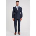 Efor Comfort Fit Çift Yırtmaç Italyan Çizgili Lacivert Kruvaze Takım Elbise Tk 930 - 6 Drop - 58