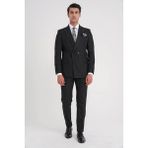 Efor Comfort Fit Çift Yırtmaç Italyan Çizgili Siyah Kruvaze Takım Elbise Tk 930 - 6 Drop - 46