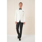 Efor Erkek Black 035 Slim Fit Saten Yaka Çift Yırtmaçlı Tek Düğmeli Krem Damatlık Smokin Ceket - 46