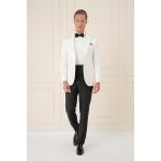 Efor Erkek Black 036 Slim Fit Saten Yaka Çift Yırtmaçlı Tek Düğmeli Krem Damatlık Smokin Ceket - 54