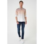 Efor Erkek Comfort Fit Apoletli Degrade Desen Esnek Pamuklu Bej Gömlek G 1575 - 3XL