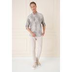 Efor Erkek Comfort Fit Batik Desen %100 Keten Bej Gömlek G 1571 - XL
