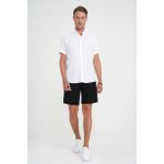 Efor Erkek Comfort Fit Düğme Yaka Kısa Kollu %100 Keten Düz Beyaz Gömlek G 1596 - 2XL