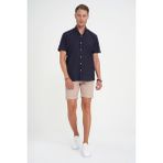 Efor Erkek Comfort Fit Düğme Yaka Kısa Kollu %100 Keten Düz Lacivert Gömlek G 1596 - 2XL
