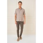 Efor Erkek Comfort Fit Spor Yaka Kısa Kollu Esnek Pamuklu Vizon Gömlek G 1573 - XL