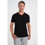 Efor Erkek Comfort Fit V Yaka Esnek Pamuk Düz Kısa Kol Siyah Tişört Ts 907 - 3XL