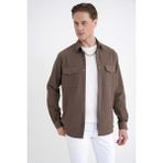 Efor Erkek Comfort Fit Yan Cepli Esnek İnce Çizgili Camel Gömlek Ceket G 1608 - 4XL