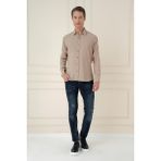 Efor Erkek Slim Fit %100 Modal Uzun Kollu Klasik Bej Gömlek Gk 743 - 3XL