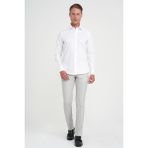 Efor Erkek Slim Fit %100 Pamuklu Non Iron Kumaş Dokulu Klasik Beyaz Gömlek Gk 744
