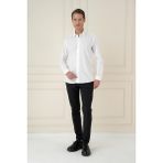 Efor Erkek Slim Fit %100 Pamuklu Uzun Kollu Dokulu Klasik Beyaz Gömlek Gk 749 - 2XL