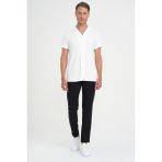 Efor Erkek Slim Fit Apaş Yaka Modal Karışımlı Kısa Kollu Beyaz Gömlek G 1590 - 4XL