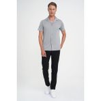Efor Erkek Slim Fit Apaş Yaka Modal Karışımlı Kısa Kollu Gri Gömlek G 1590 - 2XL