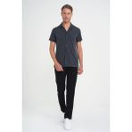 Efor Erkek Slim Fit Apaş Yaka Modal Karışımlı Kısa Kollu İndigo Gömlek G 1590 - 4XL - Indigo
