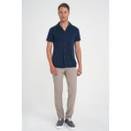 Efor Erkek Slim Fit Apaş Yaka Modal Karışımlı Kısa Kollu Lacivert Gömlek G 1590 - 3XL
