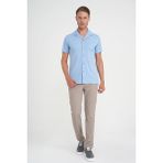 Efor Erkek Slim Fit Apaş Yaka Modal Karışımlı Kısa Kollu Mavi Gömlek G 1590 - 2XL