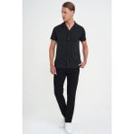 Efor Erkek Slim Fit Apaş Yaka Modal Karışımlı Kısa Kollu Siyah Gömlek G 1590