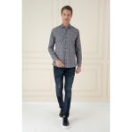 Efor Erkek Slim Fit Baskılı %100 Pamuklu Spor Mavi Gömlek G 1586 - 2XL