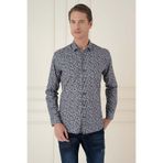 Efor Erkek Slim Fit Baskılı %100 Pamuklu Spor Mavi Gömlek G 1586