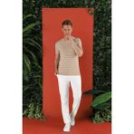 Efor Erkek Slim Fit Bisiklet Yaka Çizgili Pamuklu Bej T-Shirt TS 851 - 3XL
