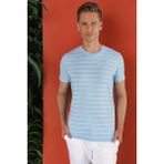 Efor Erkek Slim Fit Bisiklet Yaka Çizgili Pamuklu Mavi T-Shirt TS 851 - 2XL