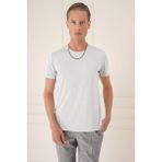 Efor Erkek Slim Fit Bisiklet Yaka Doku Desenli Pamuklu Açık Gri Tişört Ts 881 - 4XL
