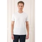 Efor Erkek Slim Fit Bisiklet Yaka Doku Desenli Pamuklu Ekru Kırık Beyaz Tişört Ts 881 - 2XL
