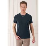 Efor Erkek Slim Fit Bisiklet Yaka Doku Desenli Pamuklu Siyah Tişört Ts 881 - 4XL