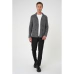 Efor Erkek Slim Fit Ceket Yaka Torba Cep Kruvaze Koyu Gri Yünlü Örme Triko Ceket 01 - XL