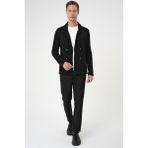 Efor Erkek Slim Fit Ceket Yaka Torba Cep Kruvaze Siyah Yünlü Örme Triko Ceket 01 - 2XL