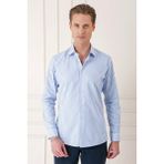 Efor Erkek Slim Fit Dikine Çizgili %100 Pamuklu Klasik Mavi Beyaz Gömlek Gk 721 - Mavi - Beyaz