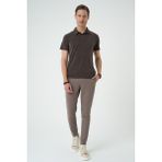 Efor Erkek Slim Fit Düğmeli Pamuklu Koyu Vizon Kahverengi Polo Yaka Tişört Ts 879