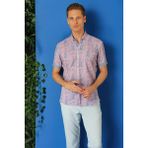 Efor Erkek Slim Fit Düğmeli Yaka Desenli Kısa Kol Pamuk Lila Gömlek G 1499 - 2XL